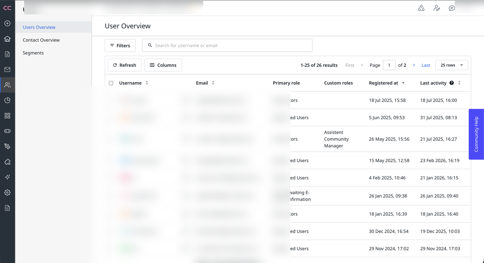 User Overview, the legacy member management table